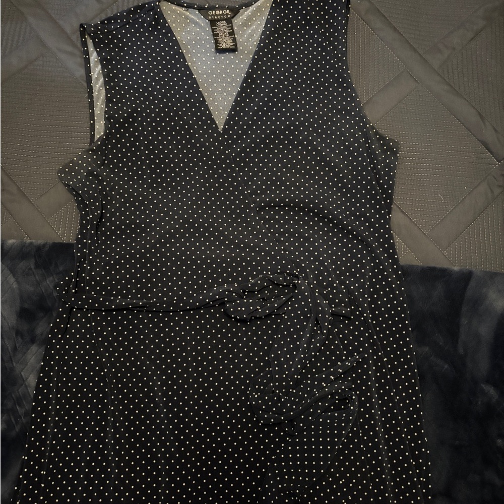 Vintage Navy Shadow Polka Dot Dress 12-14+ Wraparound